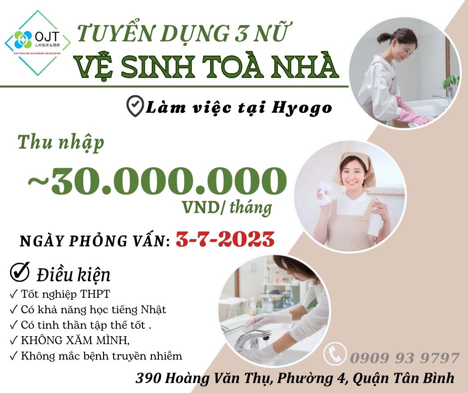 TUYỂN 03 NỮ VỆ SINH CHĂM SÓC TÒA NHÀ - HYOGO