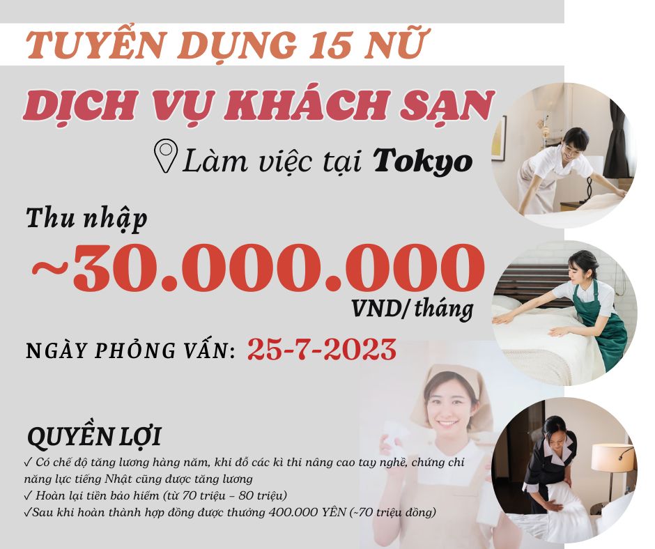 TUYỂN 15 NỮ DỊCH VỤ KHÁCH SẠN - TOKYO