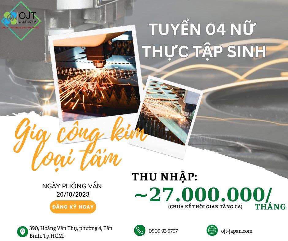 TUYỂN 04 NỮ THỰC TẬP SINH GIA CÔNG KIM LOẠI TẤM - TOYAMA