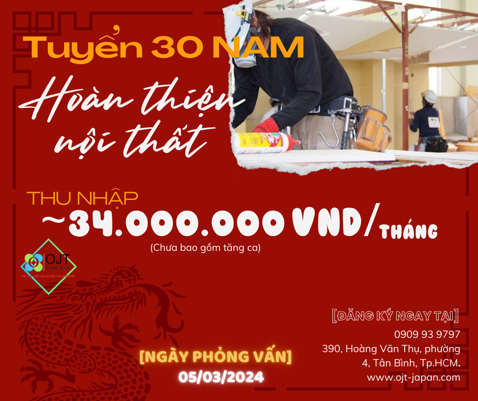 TUYỂN 30 NAM THỰC TẬP SINH HOÀN THIỆN NỘI THẤT - KANTO.