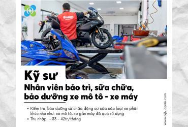 TUYỂN 02 KỸ SƯ NHÂN VIÊN BẢO TRÌ SỬA CHỮA BẢO DƯỠNG XE MÔ TÔ – XE MÁY