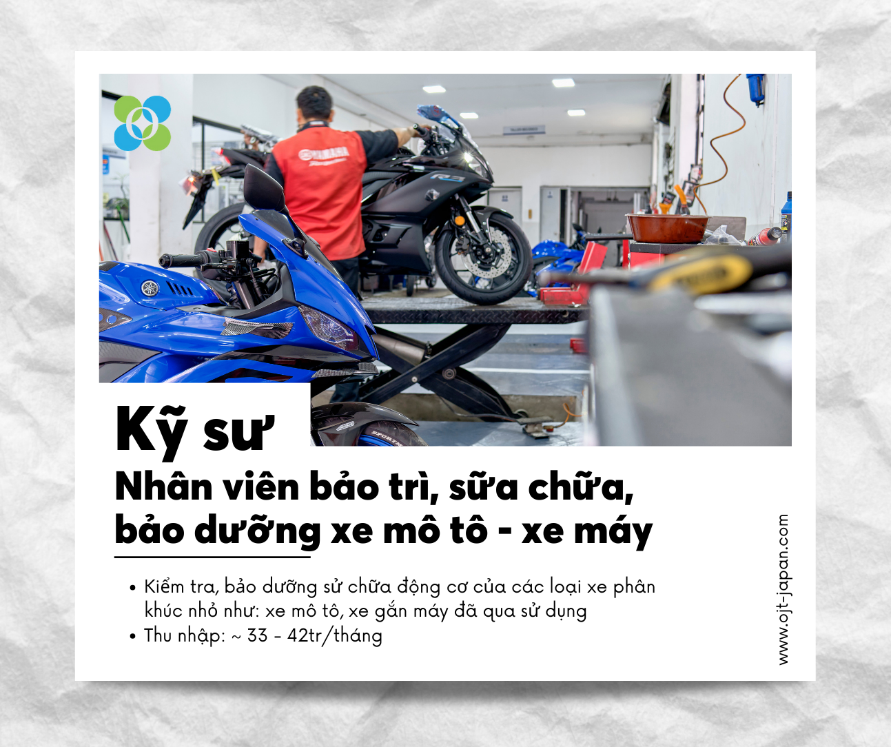 TUYỂN 02 KỸ SƯ NHÂN VIÊN BẢO TRÌ SỬA CHỮA BẢO DƯỠNG XE MÔ TÔ – XE MÁY