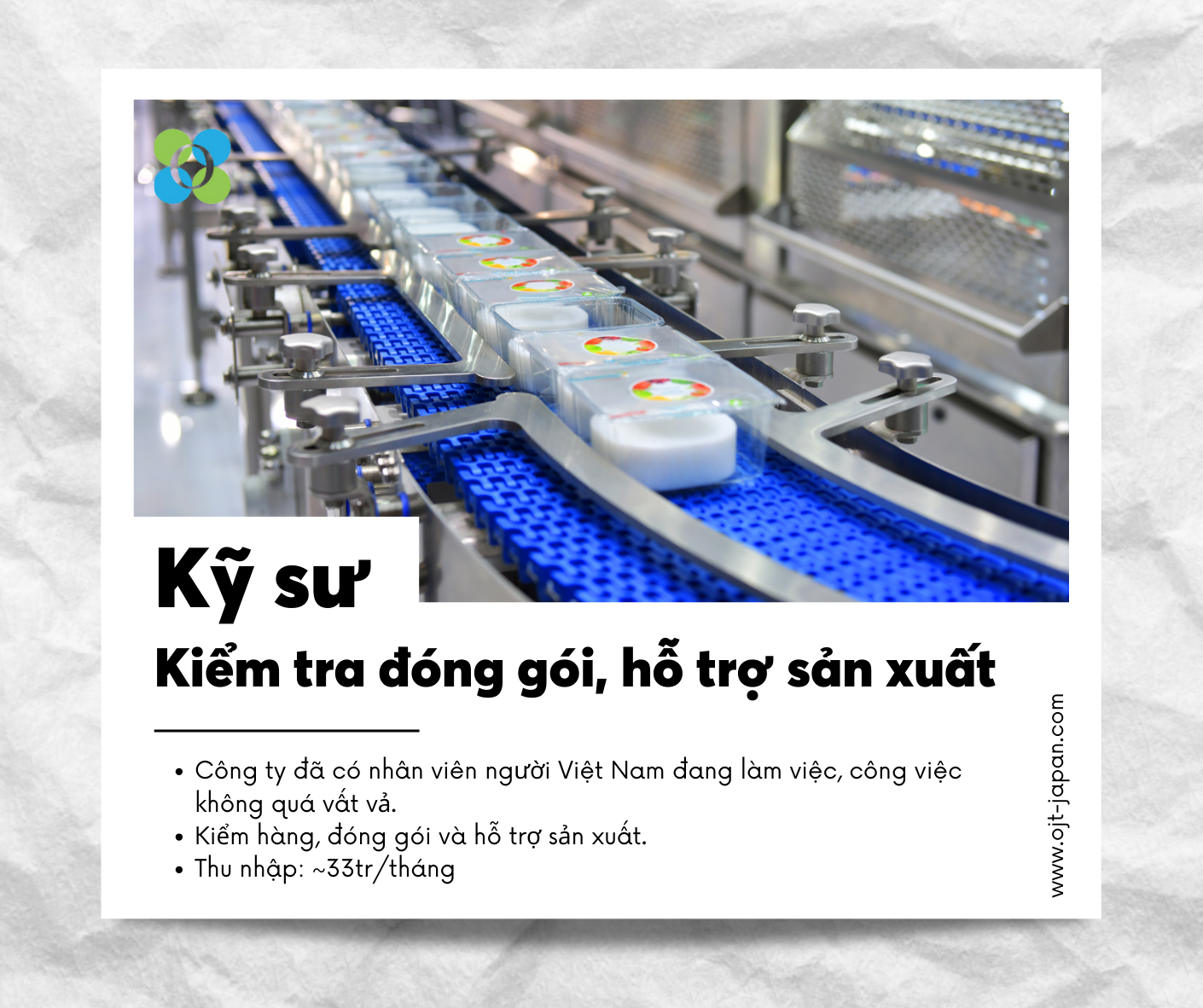 TUYỂN 01 NỮ KỸ SƯ KIỂM TRA, ĐÓNG GÓI HỖ TRỢ SẢN XUẤT